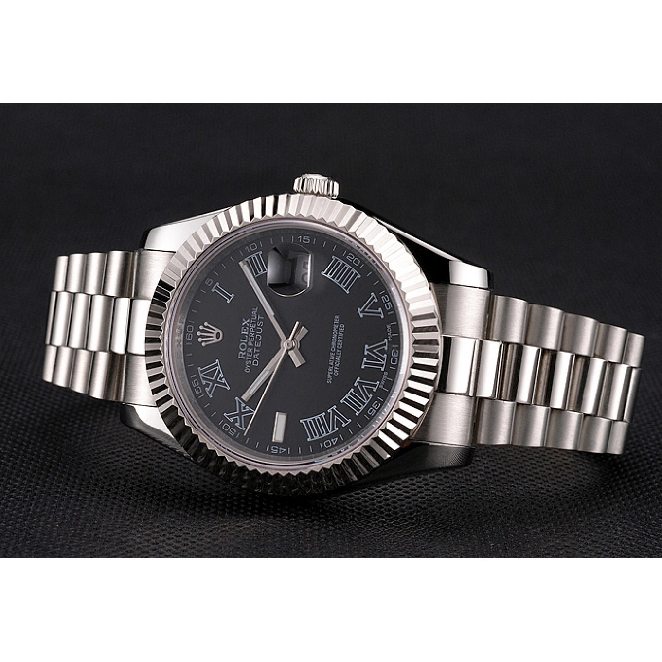 Aaa replica watch Dial Datejust Stainless Rolex Steel Case And Black Numerals Roman Bracelet Swiss 0516